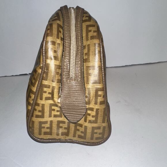 Fendi Zucchino Logo Zip Pouch Pattern PVC Clutch Brown Tan Vintage Bag authentic - Picture 9 of 12